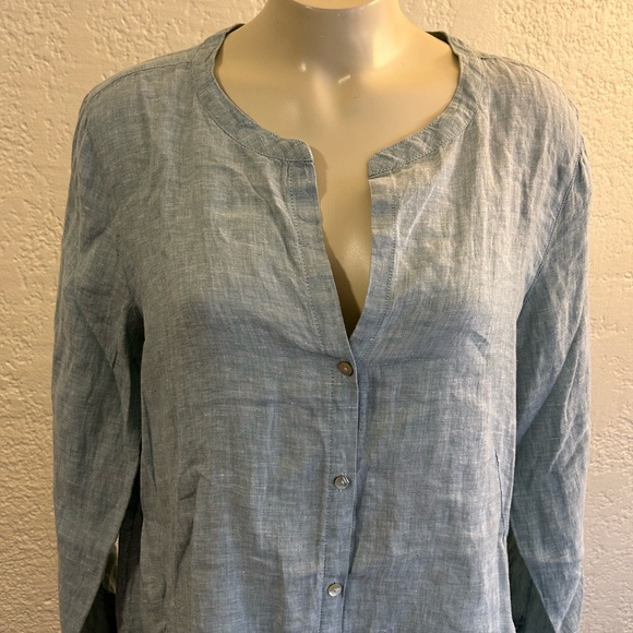 Sigrid Olsen 100% Linen Button Down sage color Shirt LARGE - Picture 1 of 10
